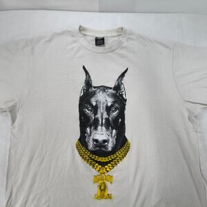 Death Row Records Rap Doberman Graphic Crew Neck T-Shirt Mens Size XL White